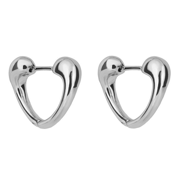 Silver Doughnut Heart Hoop Earrings