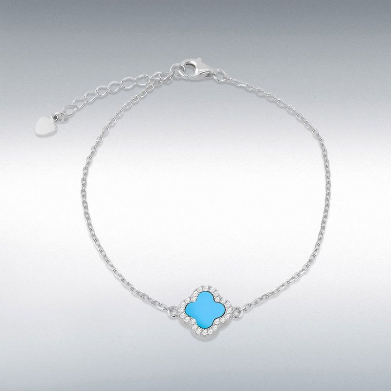 Sterling Silver Turquoise Halo Clover Bracelet Sterling Silver Turquoise Halo Clover Bracelet