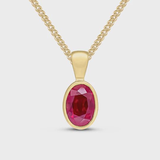 9ct Yellow Gold 0.85ct Oval Ruby Rubover Pendant