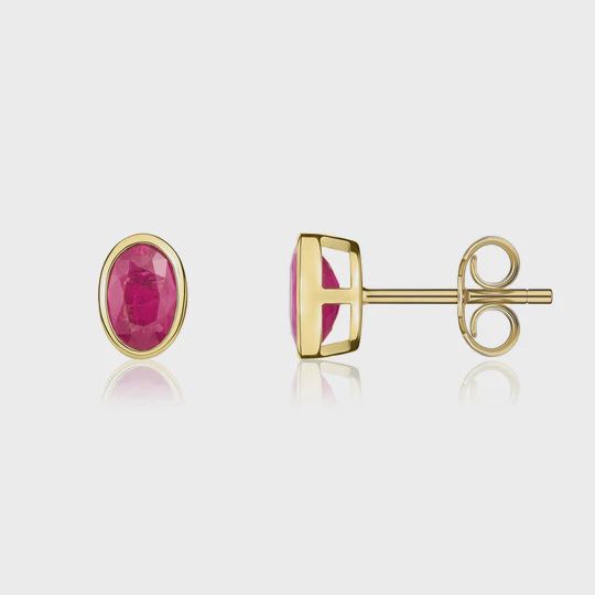 9ct Yellow Gold 1.20ct Oval Ruby Rubover Stud Earrings