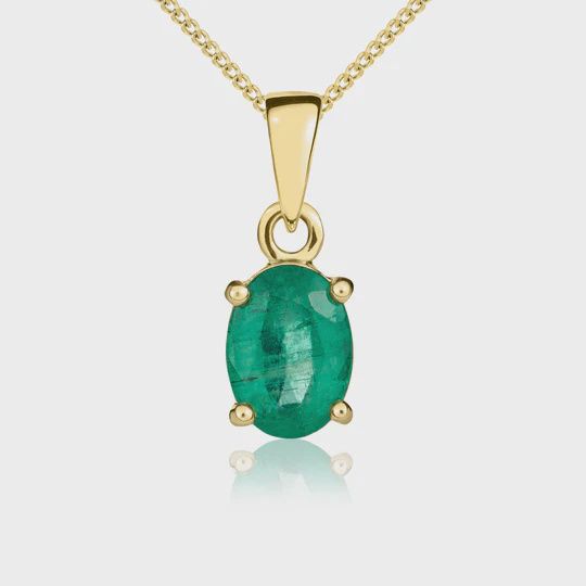 9ct Yellow Gold 0.42ct Oval Emerald Claw Set Pendant