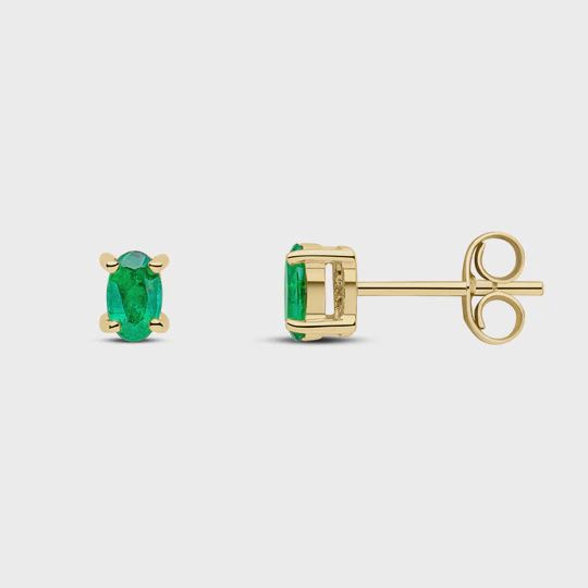 9ct Yellow Gold 0.34ct Oval Emerald Claw Stud Earrings