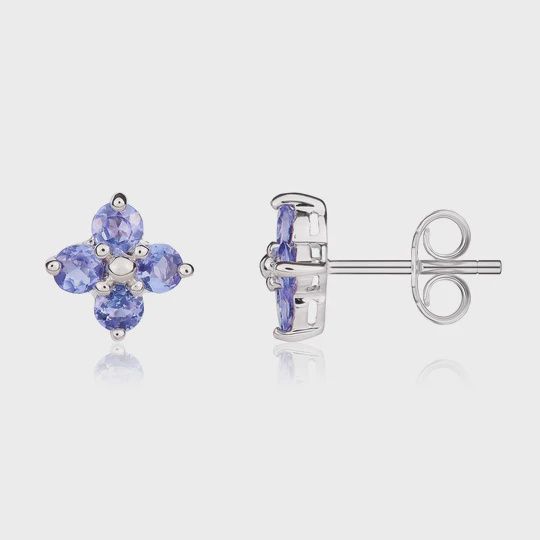9ct White Gold 0.93ct Round Tanzanite Four Stone Cluster Stud Earrings