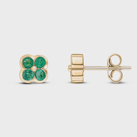 9ct Yellow Gold 0.34ct Round Emerald Four Stone Rubover Stud Earrings