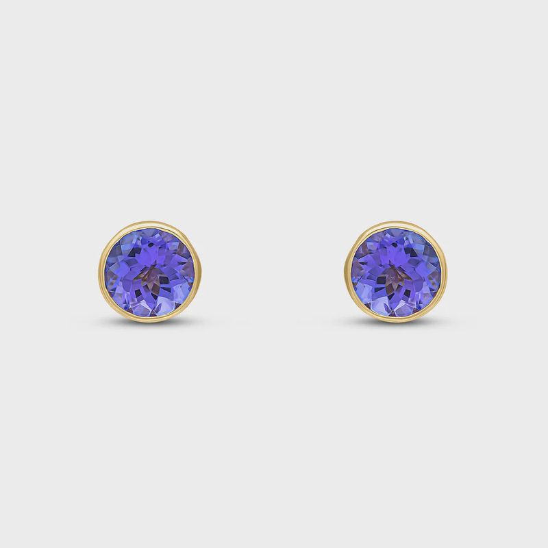 9ct Yellow Gold 1.00ct Round Tanzanite Rubover Stud Earrings