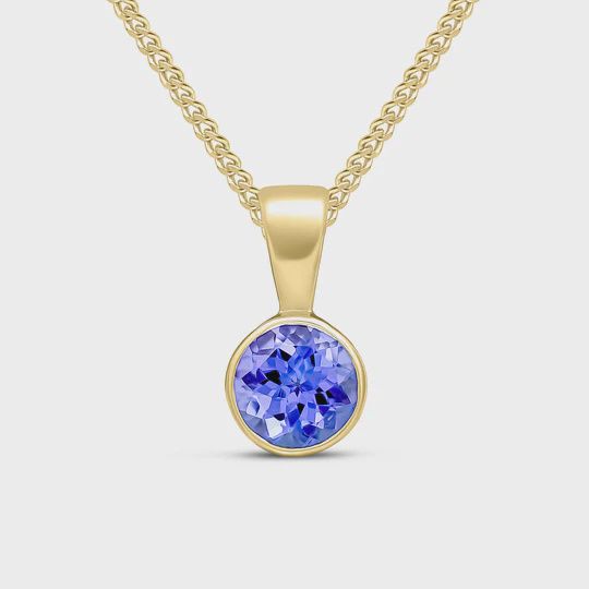 9ct Yellow Gold 0.55ct Round Tanzanite Rubover Pendant