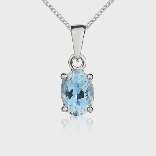 9ct White Gold 0.68ct Oval Aquamarine Claw Pendant