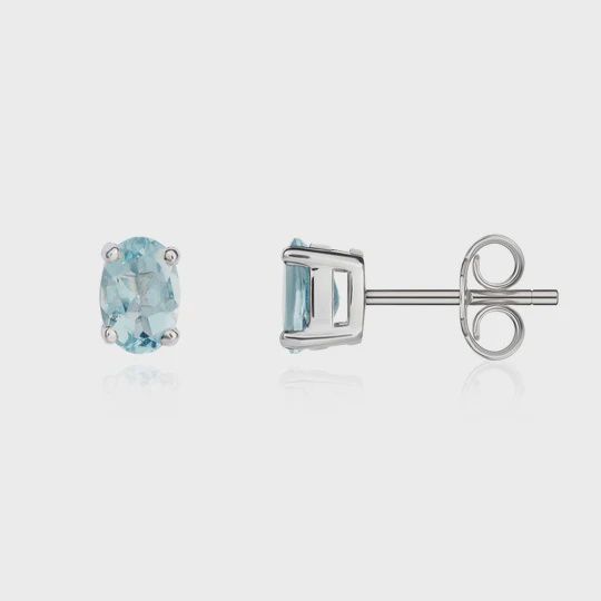 9ct White Gold 0.86ct Oval Aquamarine Claw Stud Earrings