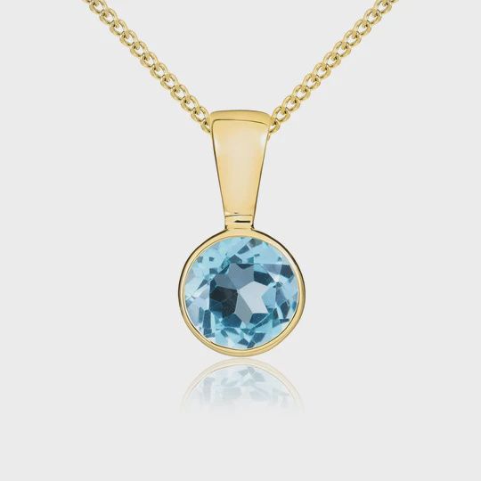 9ct Yellow Gold 0.53ct Round Swiss Blue Topaz Rubover Pendant