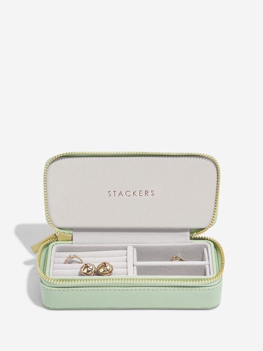 Sage Green Medium Zipped Travel Jewellery Box