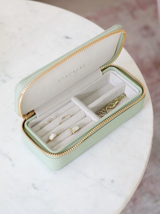 Sage Green Medium Zipped Travel Jewellery Box