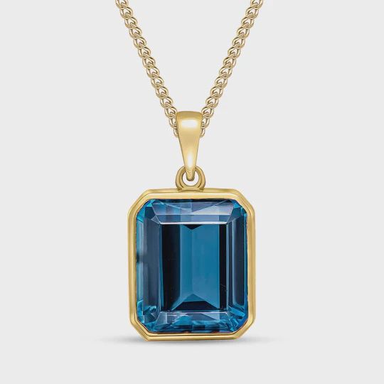 9ct Yellow Gold 7.60ct Octagonal London Blue Topaz Rubover Pendant