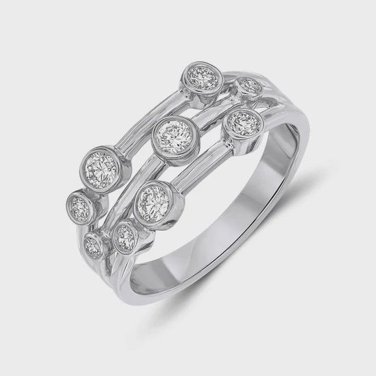 9ct White Gold Diamond 3 Row Bubble Ring 0.50ct