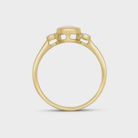 9ct Yellow Gold 0.39ct Oval Opal &amp; 0.05ct Diamond Three Stone Rubover Ring