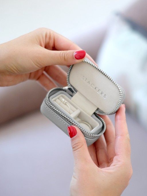 Pebble Grey Petite Zipped Jewellery Box