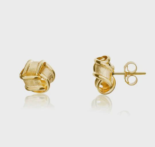 9ct Yellow Gold Frosted Ribbon Knot Stud Earrings