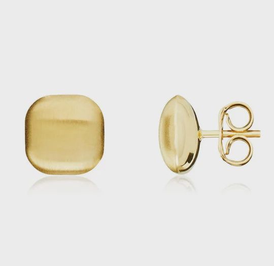 9ct Yellow Gold Satin Cushion Stud Earrings 8mm