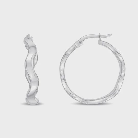 9ct White Gold Round Wavy Hoop Earrings