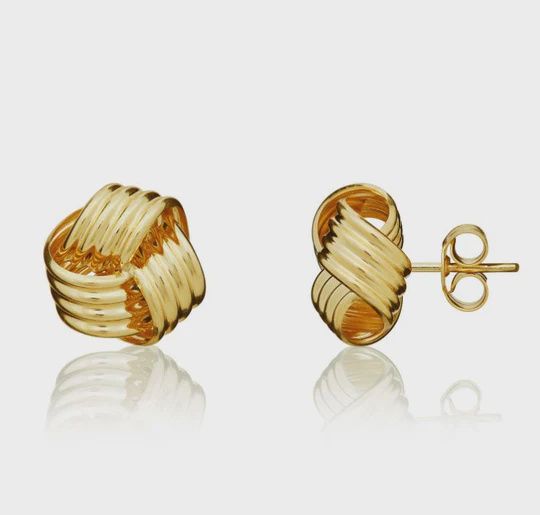 9ct Yellow Gold Ribbed Knot Stud Earrings 12mm
