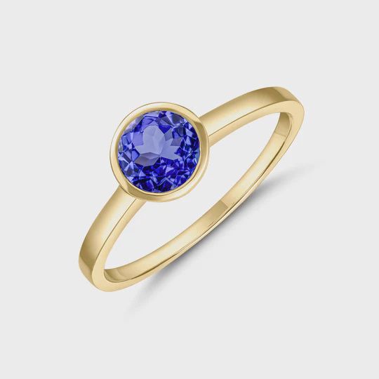 9ct Yellow Gold 0.81ct Round Tanzanite Rubover Ring