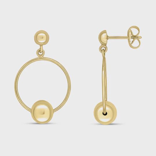 9ct Yellow Gold Ring &amp; Polished 6mm Ball Drop Earrings