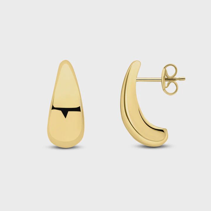 9ct Yellow Gold Polished Curved Long Tear Drop Stud Earrings