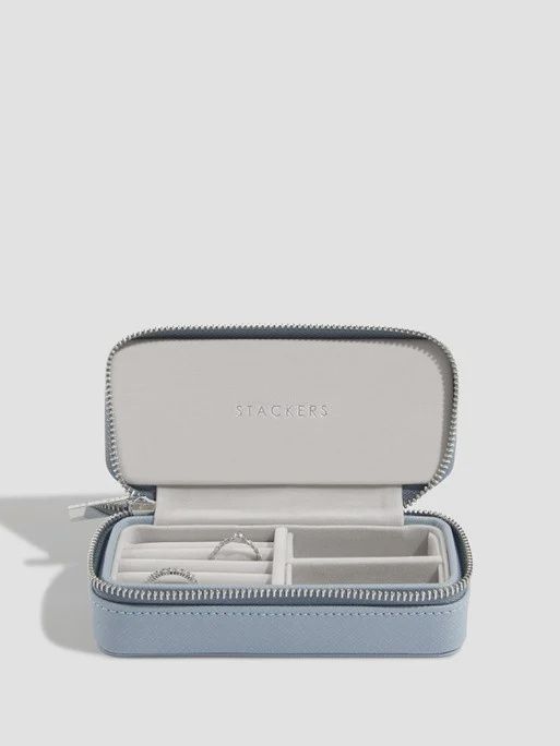 Dusky Blue Medium Zipped Travel Jewellery Box