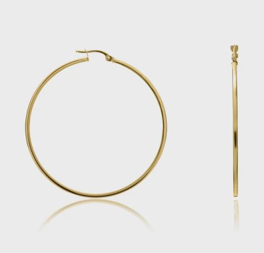 9ct Yellow Gold Square Tube Hoop Earrings 47x1.5mm