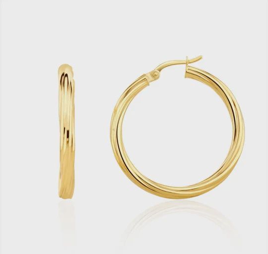 9ct Yellow Gold Twist Hoop Earrings 30mm