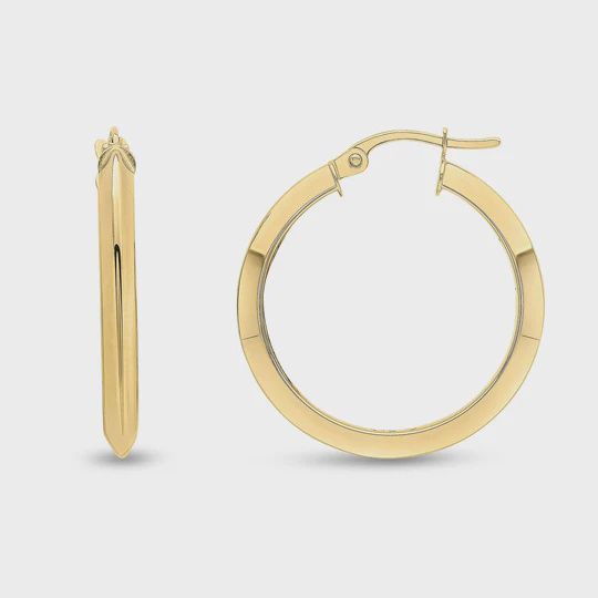 9ct Yellow Gold Knife Edge Hoop Earrings 25mm