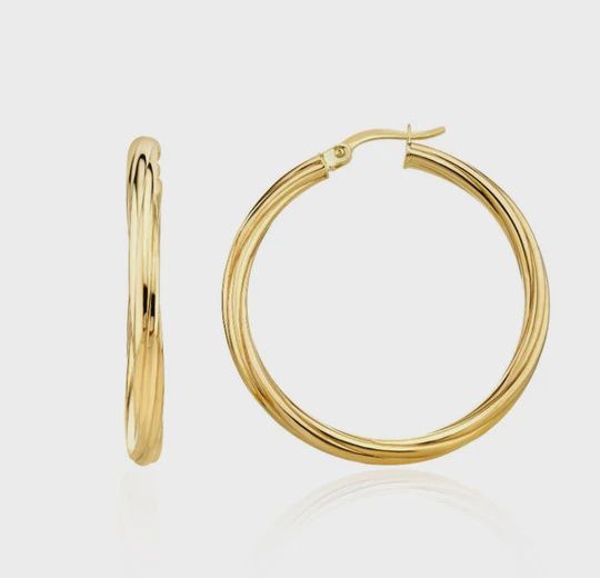 9ct Yellow Gold Twist Hoop Earrings 35mm
