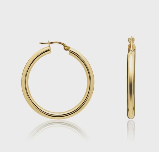 9ct Yellow Gold Round Polished Hoop Earrings 31x3mm