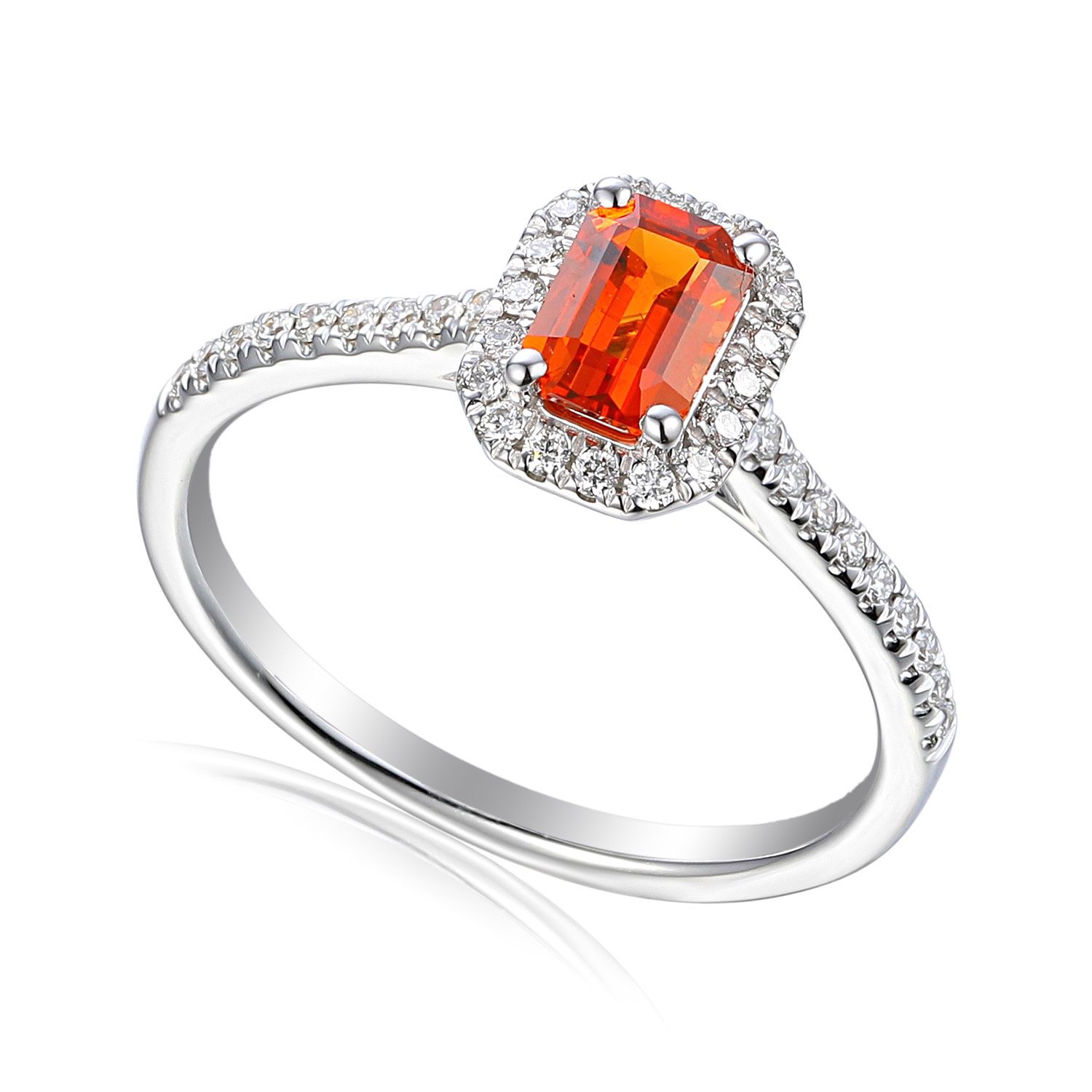 Platinum Orange Sapphire &amp; Diamond Halo Ring