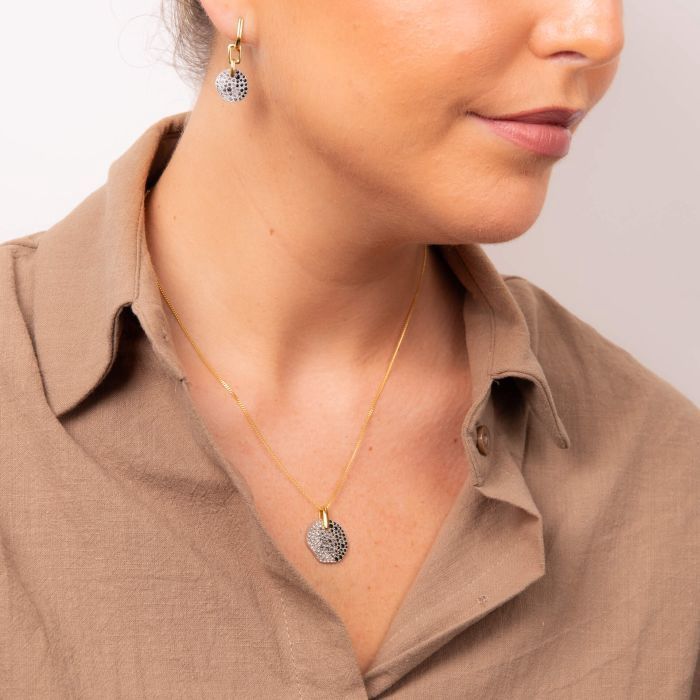 Silver Gold-Plated Gradient Grey Crystal Disc Pendant