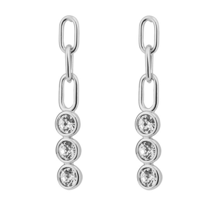 Silver Drop Chain Crystal Earrings