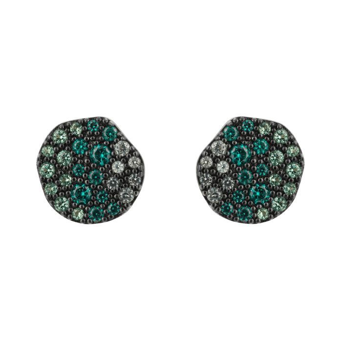 Silver Gradient Green Crystal Disc Stud Earrings