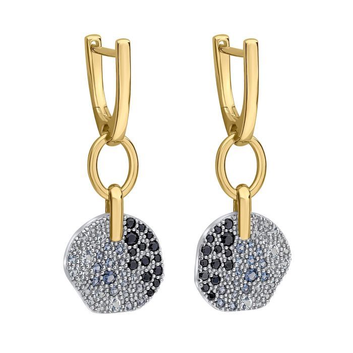 Silver Gold-Plated Gradient Grey Crystal Disc Hoops