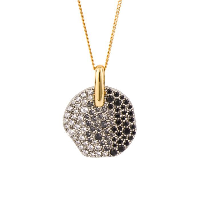 Silver Gold-Plated Gradient Grey Crystal Disc Pendant