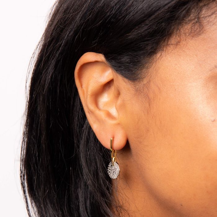 Silver Gold-Plated Gradient Grey Crystal Disc Hoops