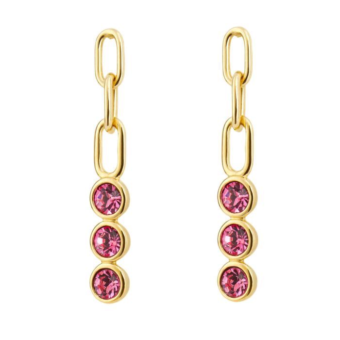 Silver Drop Chain Crystal Earrings, Metal: 18ct Gold-Plated &amp; Pink Crystal