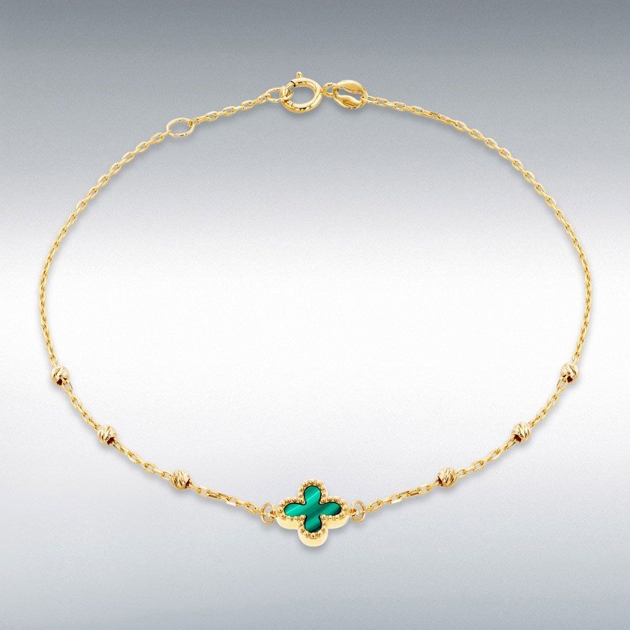 9ct Yellow Gold Malachite Clover Petal Bracelet