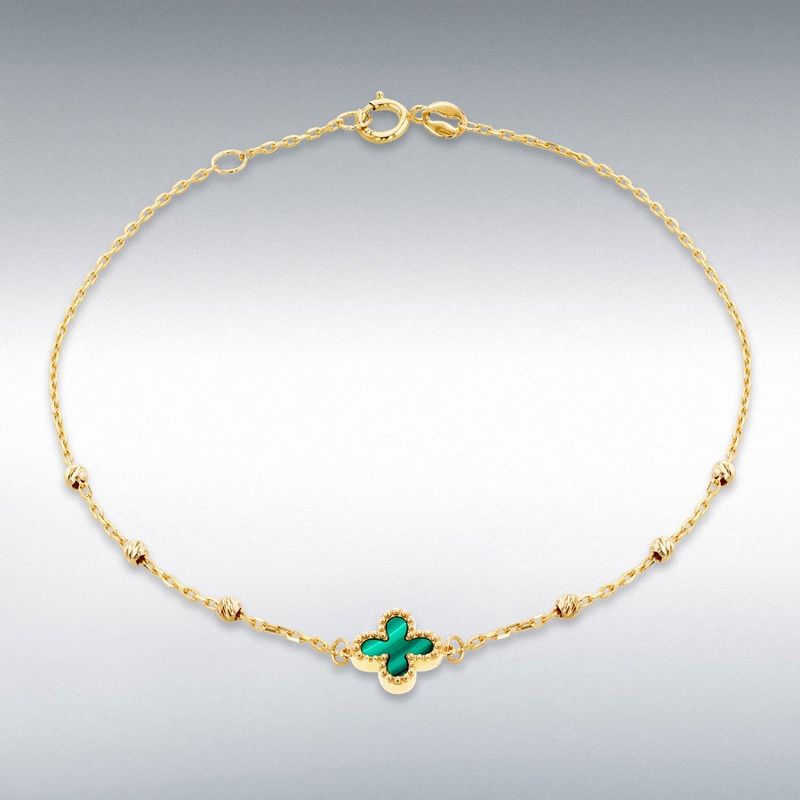 9ct Yellow Gold Malachite Clover Petal Bracelet 9ct Yellow Gold Malachite Clover Petal Bracelet