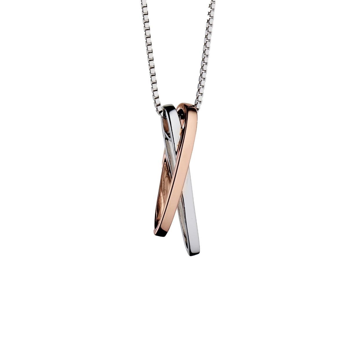 Silver Crossover Pendant with Rose Gold-Plating