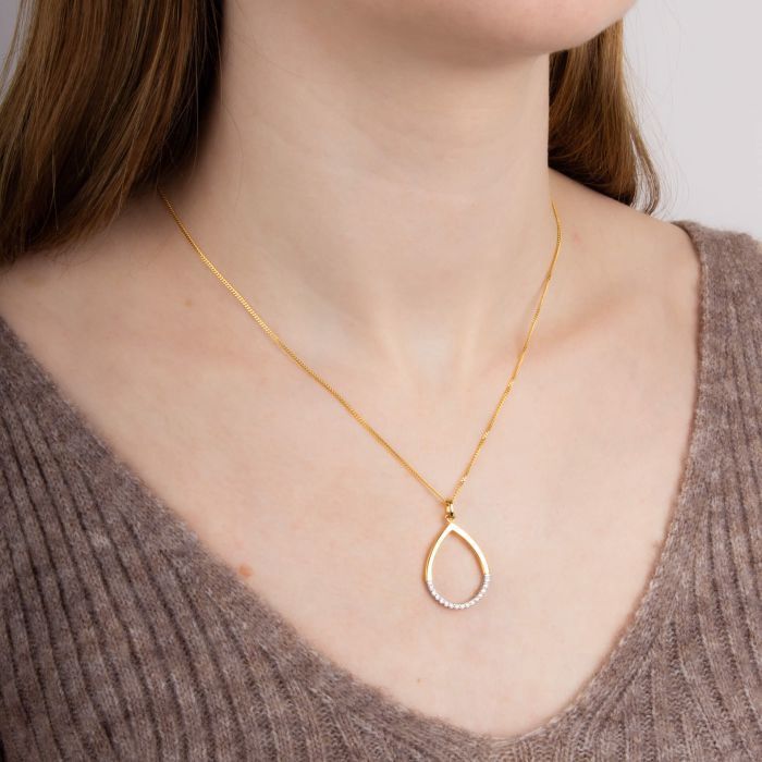 Silver Gold-Plated Zirconia Teardrop Pendant Necklace