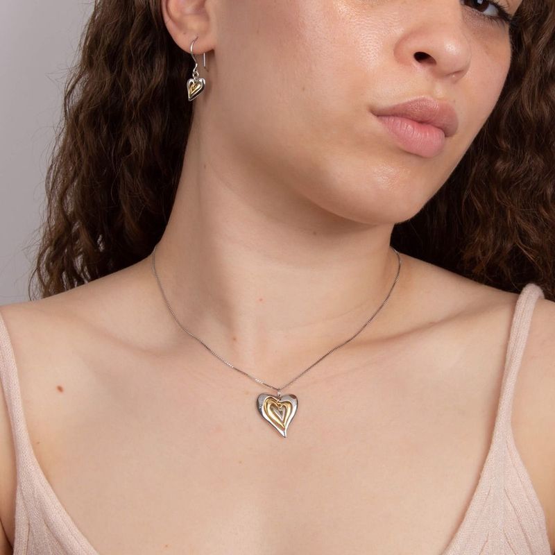 Silver Organic Heart Pendant & Earrings Set with Gold-Plating