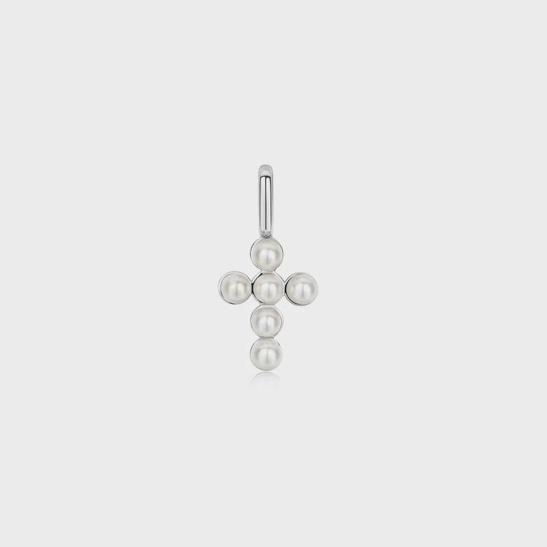 Silver Shell Pearl Cross Charm, Metal: Sterling Silver