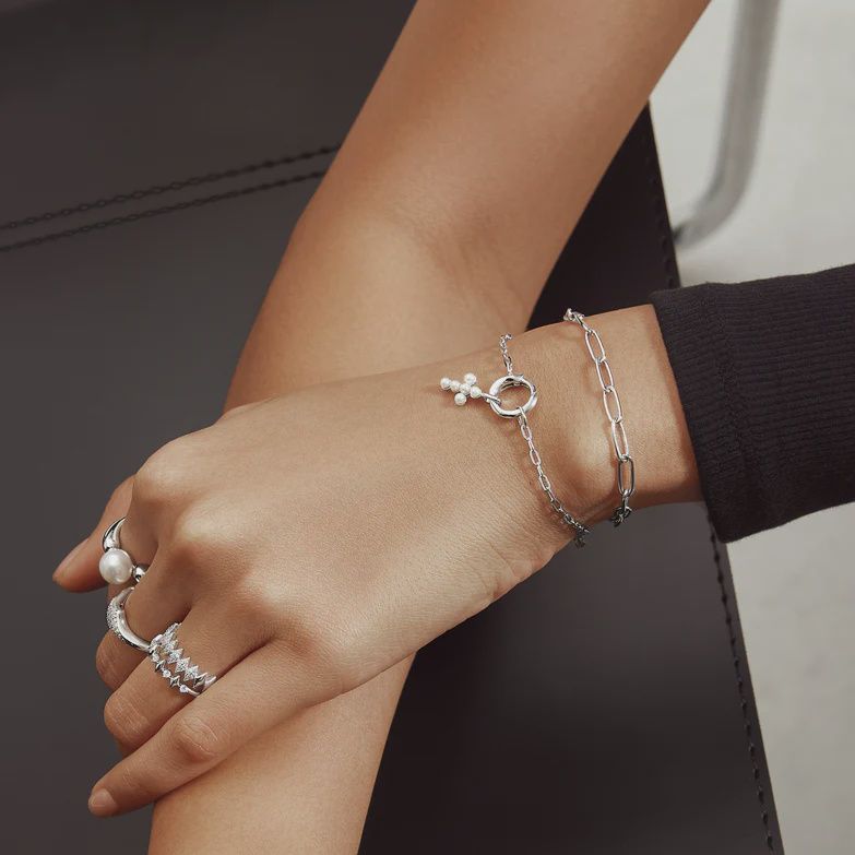 Silver Shell Pearl Cross Charm
