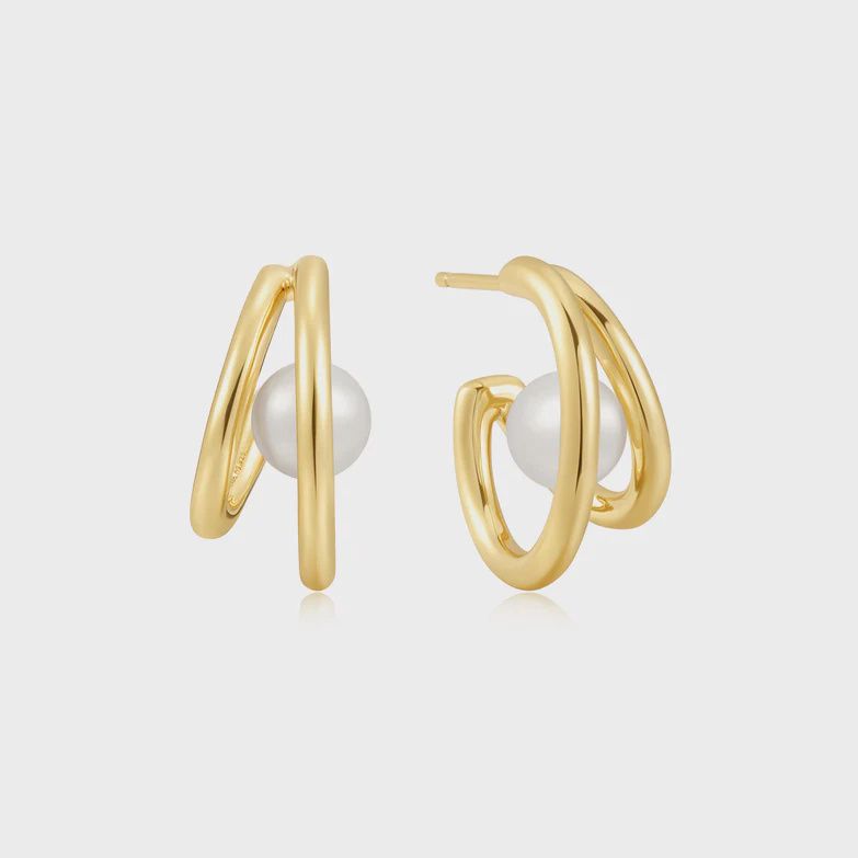 Gold Duo Freshwater Pearl Stud Hoops