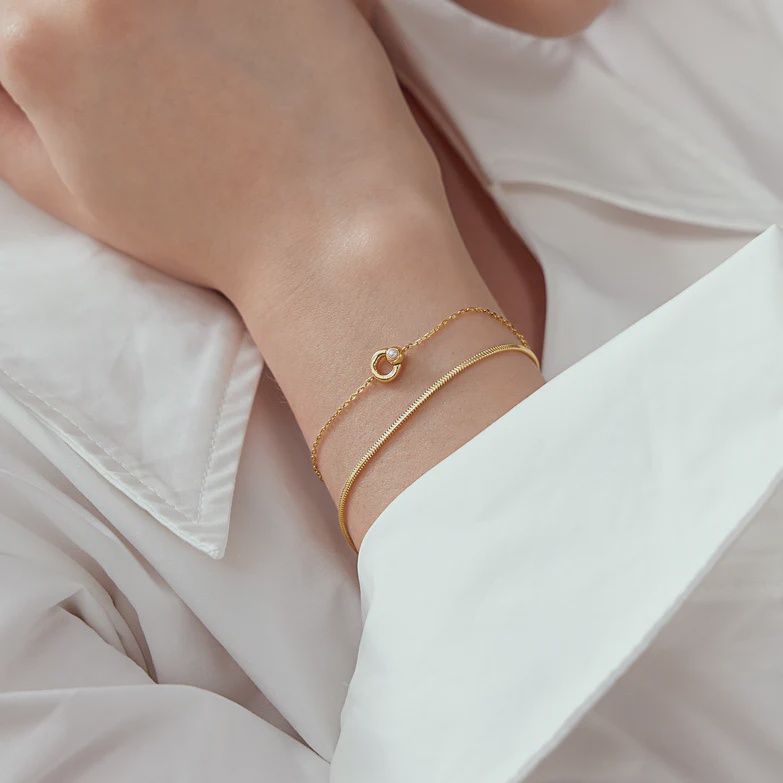Silver Hoop Freshwater Pearl Bracelet