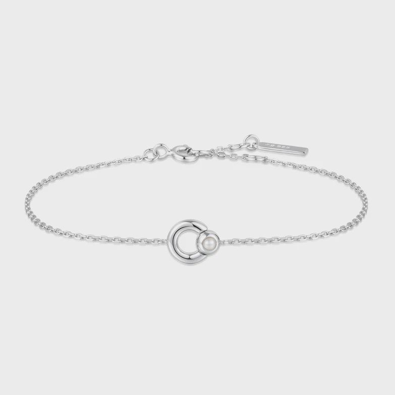 Silver Hoop Freshwater Pearl Bracelet, Metal: Sterling Silver